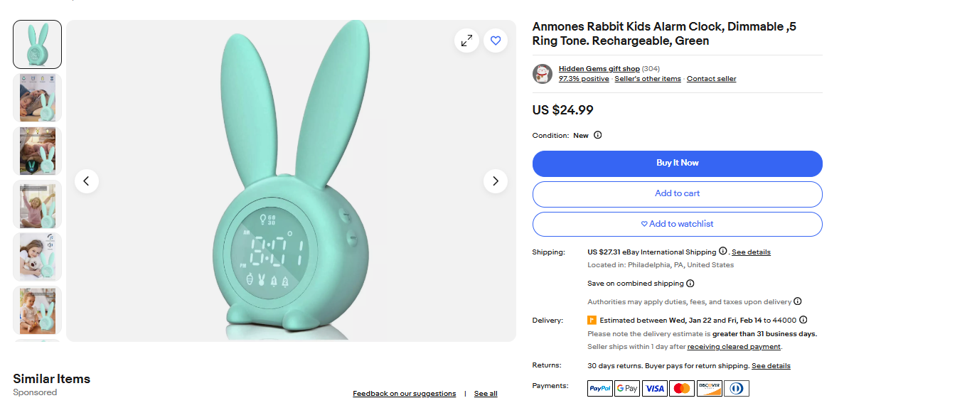 Anmones Bunny Design Kids Alarm Clock