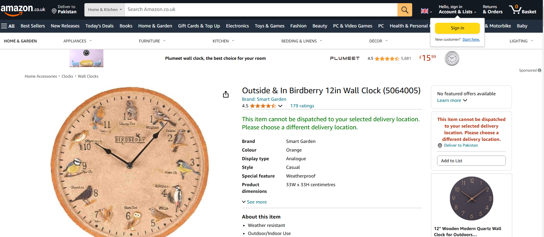 Birdberry Outdoor Wall Clock 