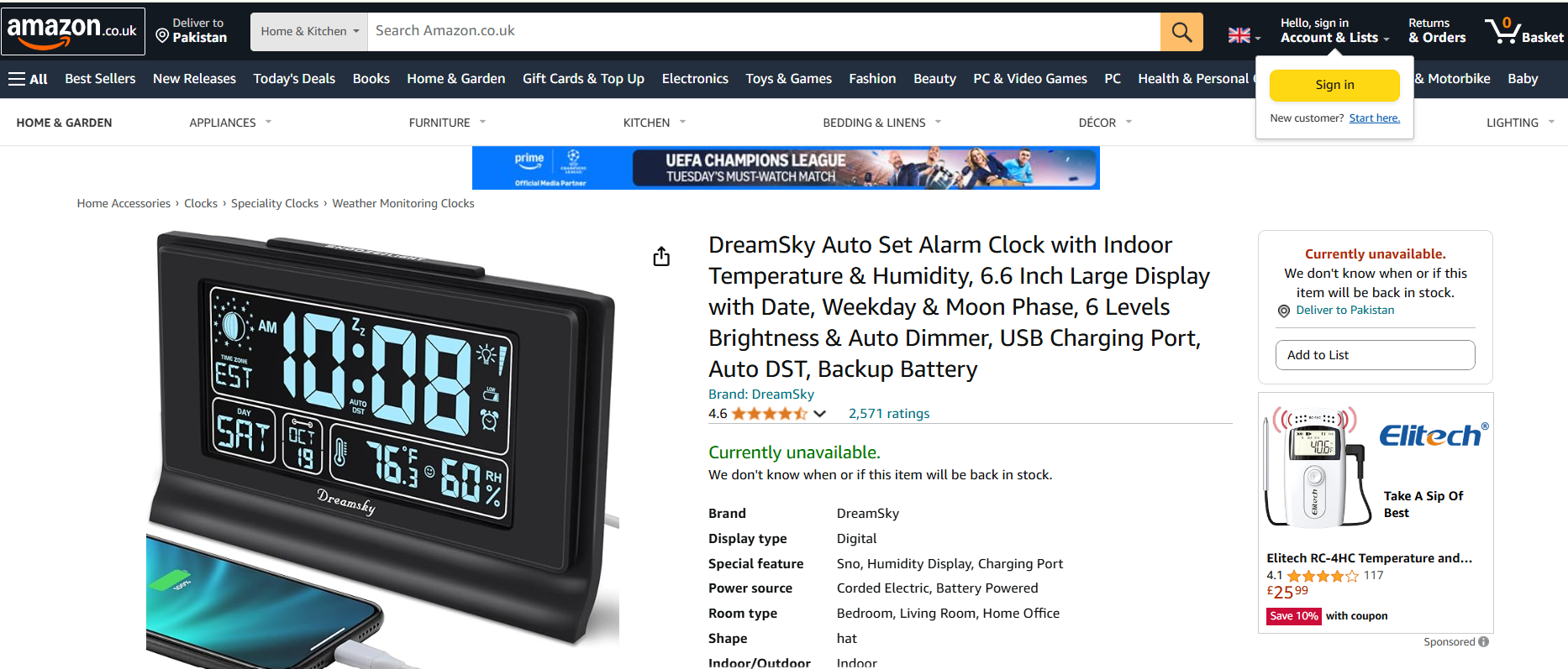 DreamSky Auto Set with Temperature & Humidity