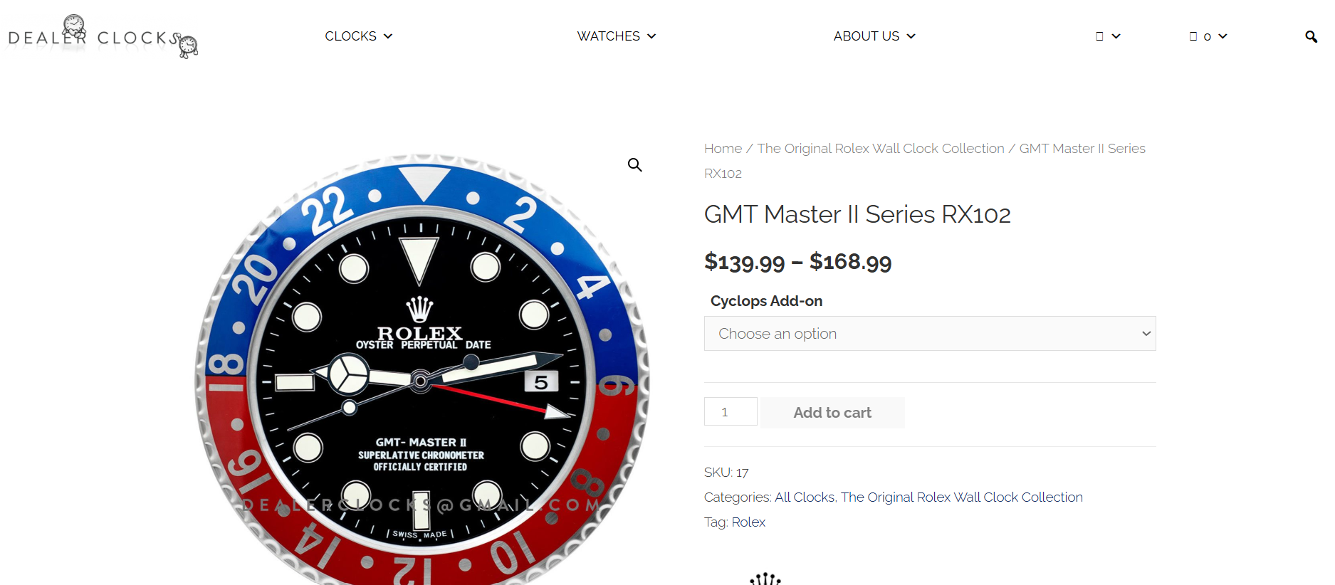 Rolex GMT Master II Wall Clock 