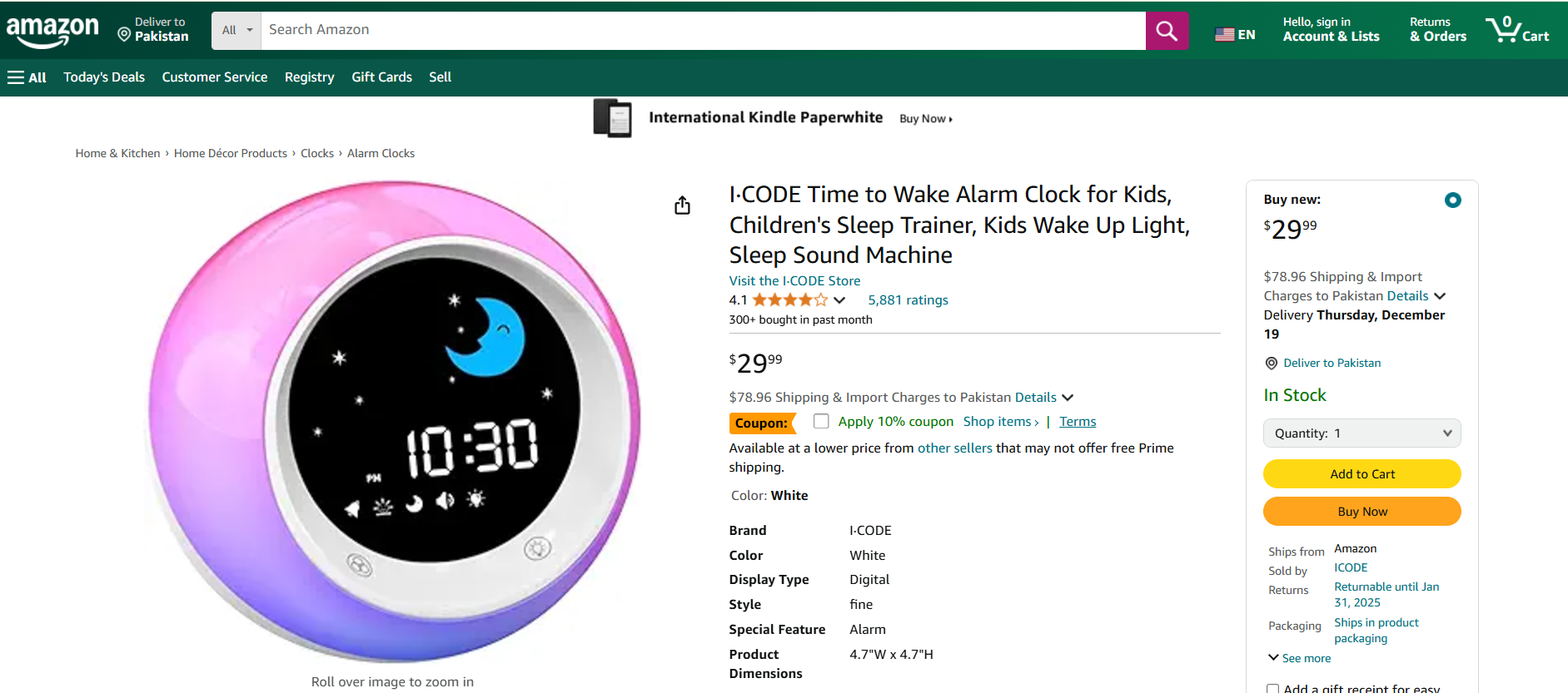 I•CODE Time To Wake Alarm Clock For Kids