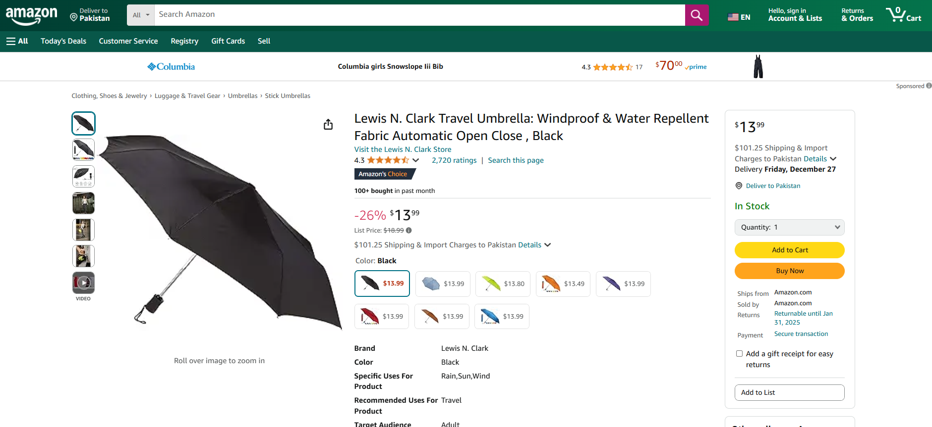 Lewis N. Clark Travel Umbrella