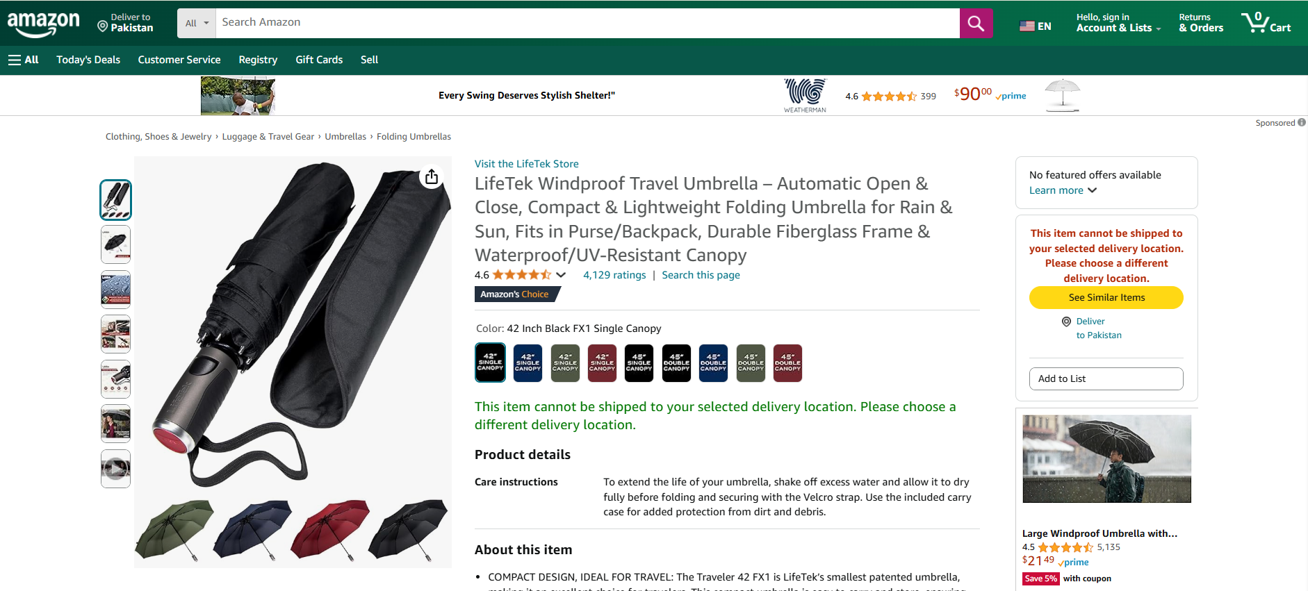 LifeTek Windproof Travel Umbrella