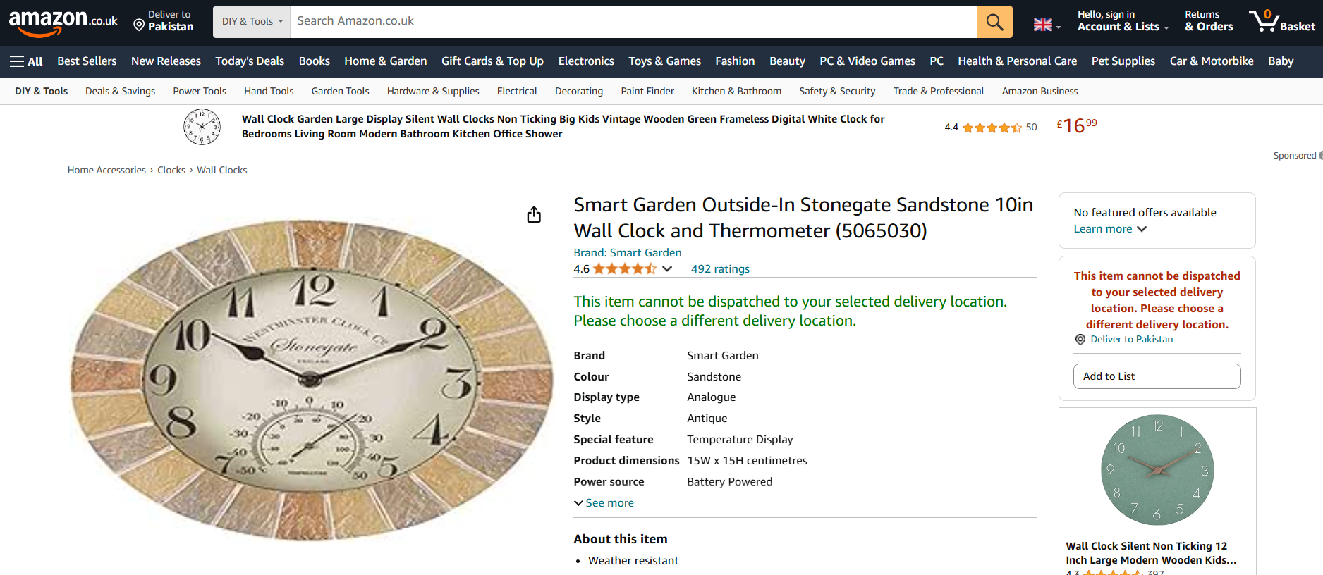 Stonegate Outdoor Wall Clock with Thermometer