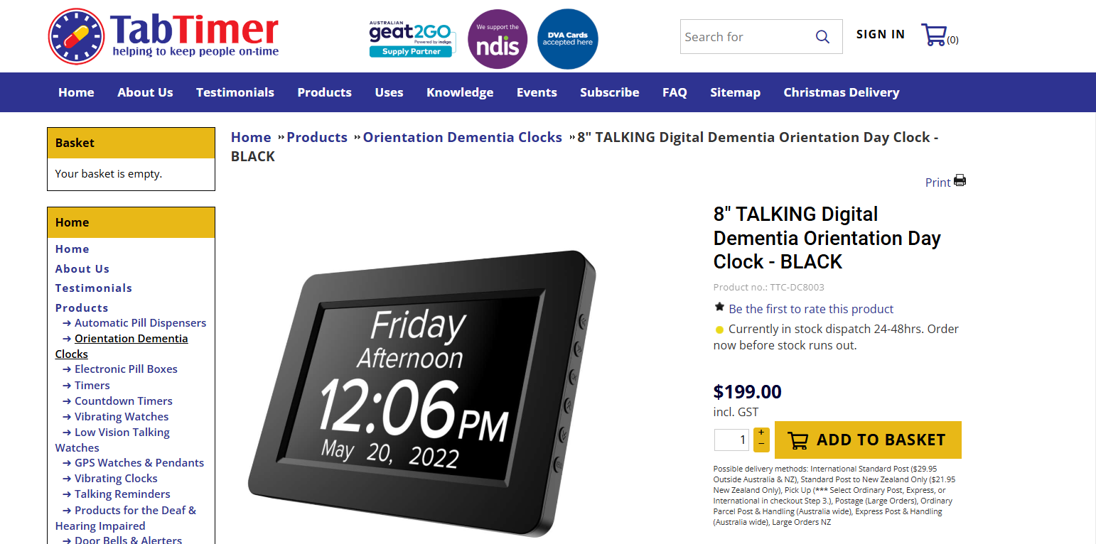 8” Talking Digital Dementia Orientation Day Clock