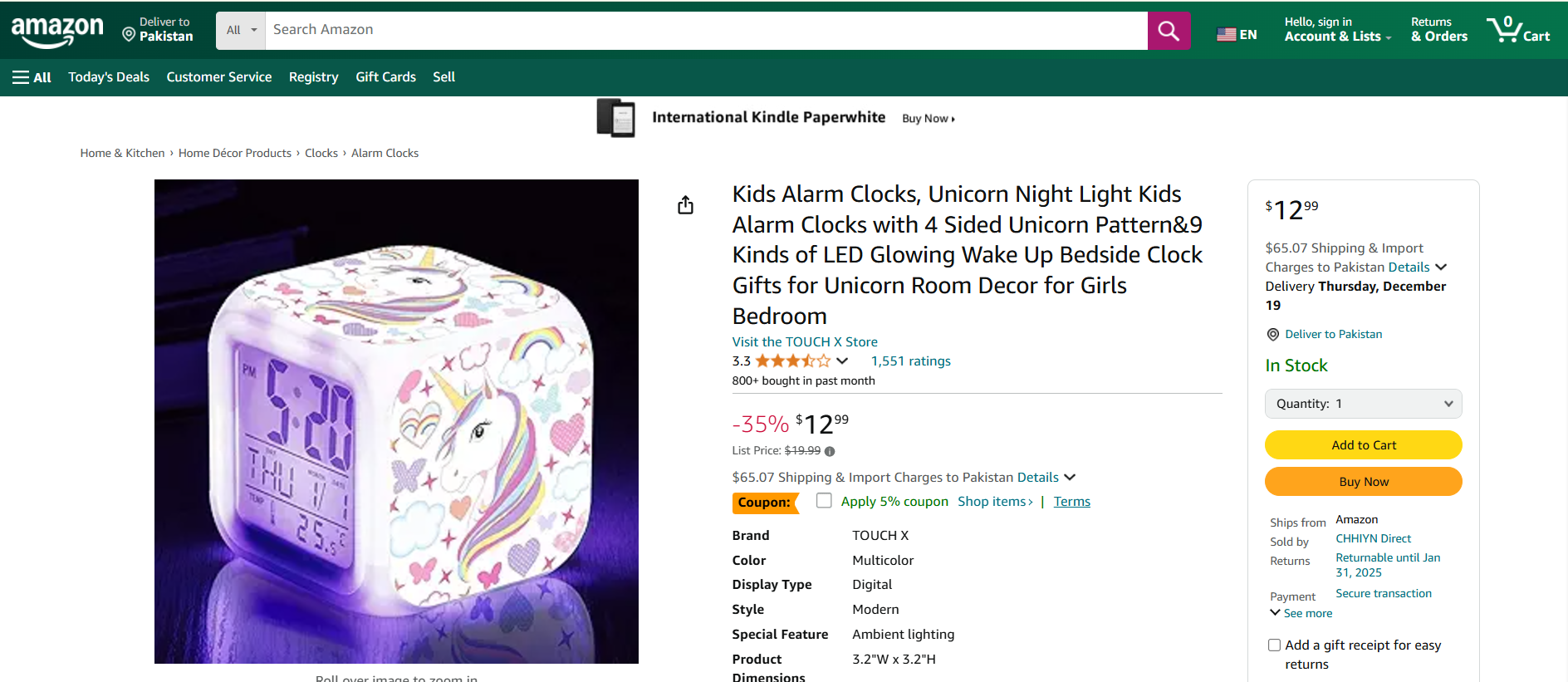 Touch X Unicorn Night Light Alarm Clock