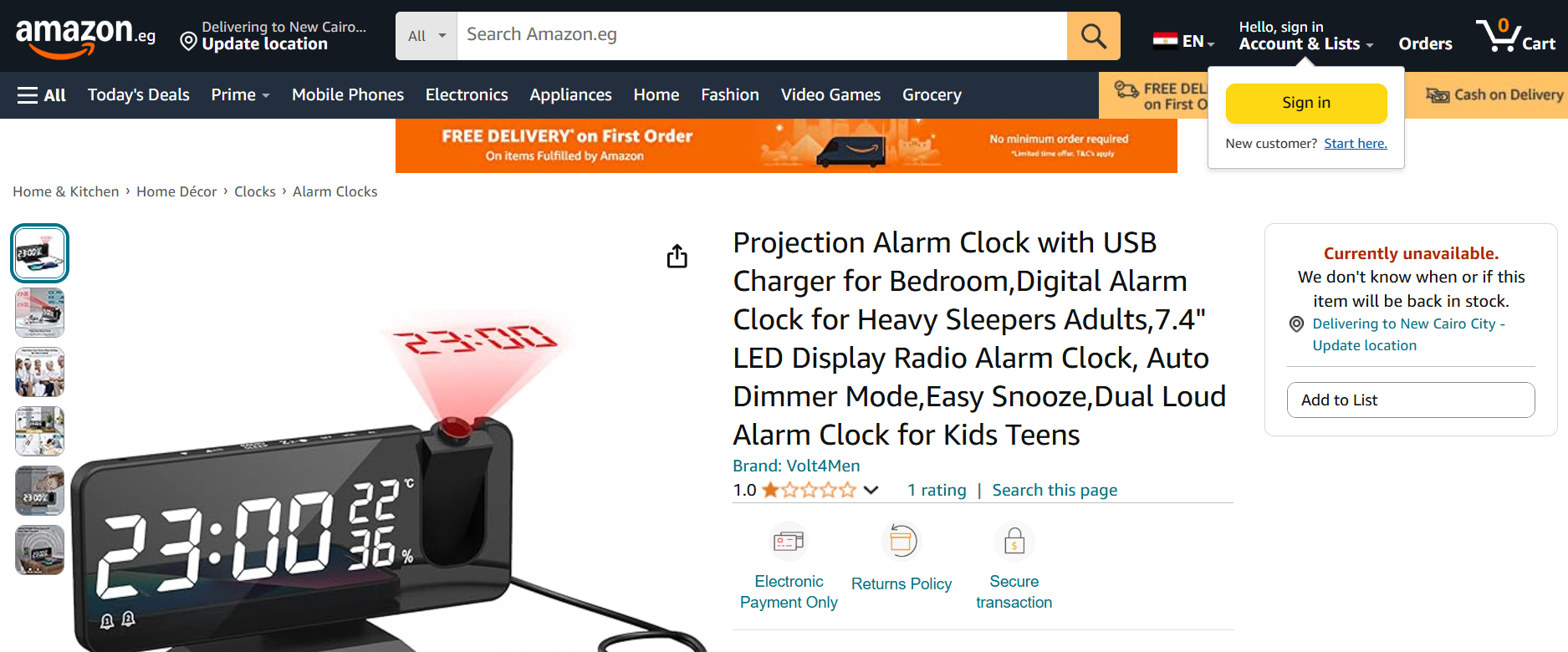 Volt4Men Projection Alarm Clock