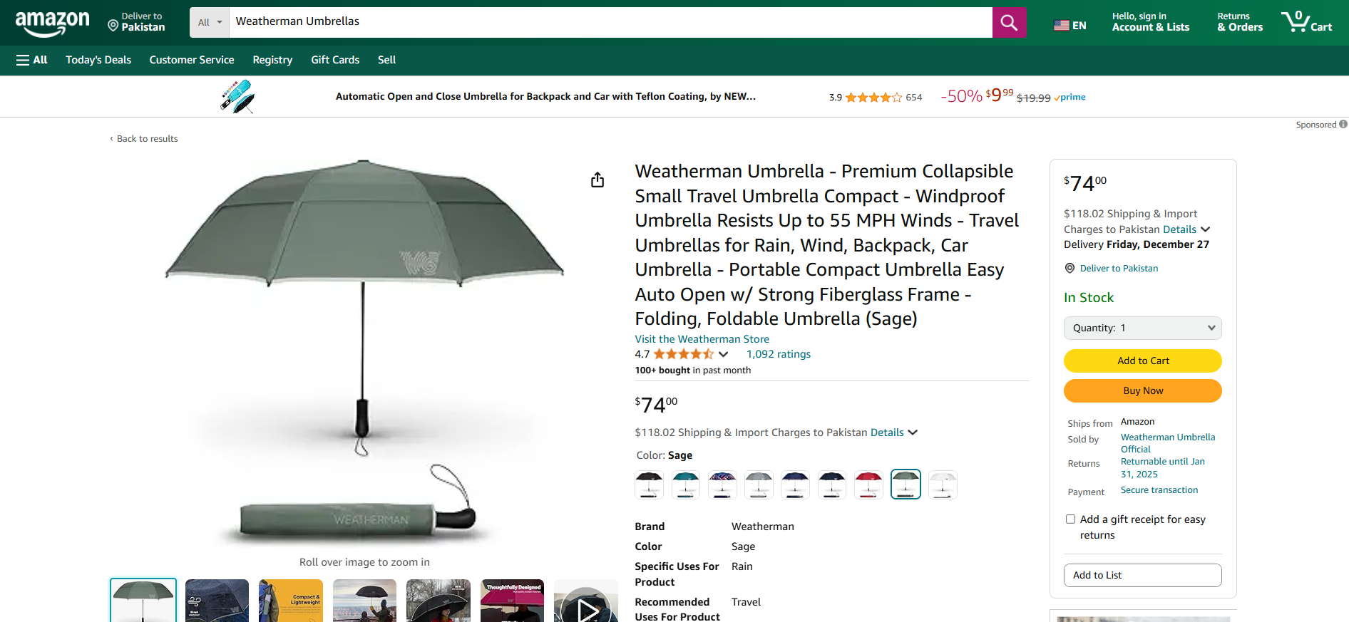 Weatherman Travel Umbrella