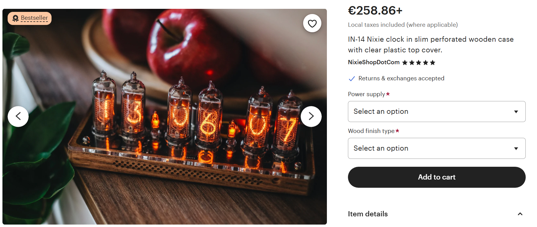 Vintage Nixie Tube Clock in Wood Case