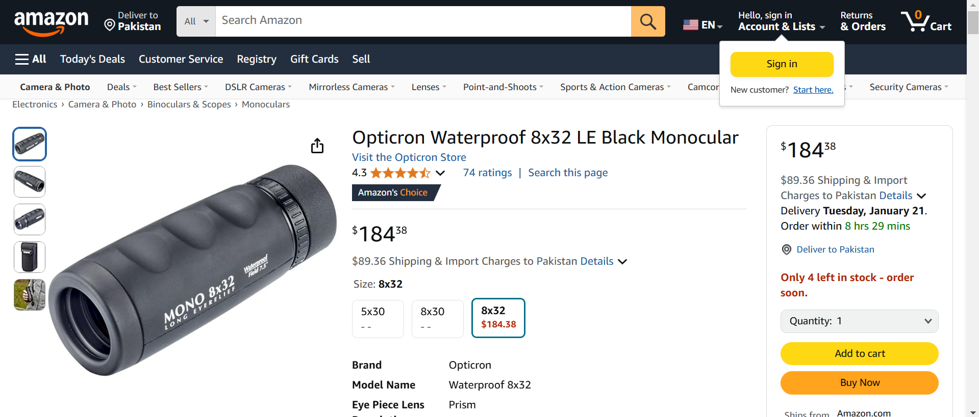 Opticron WP Mono 8x30